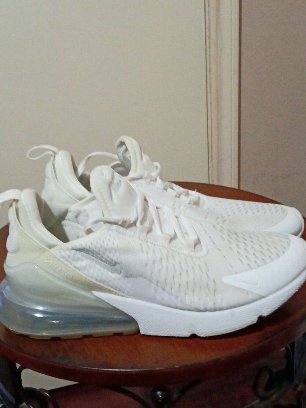 Nike Air Max 270 White Metallic Silver GS Shoes 943345-103 Youth 7Y